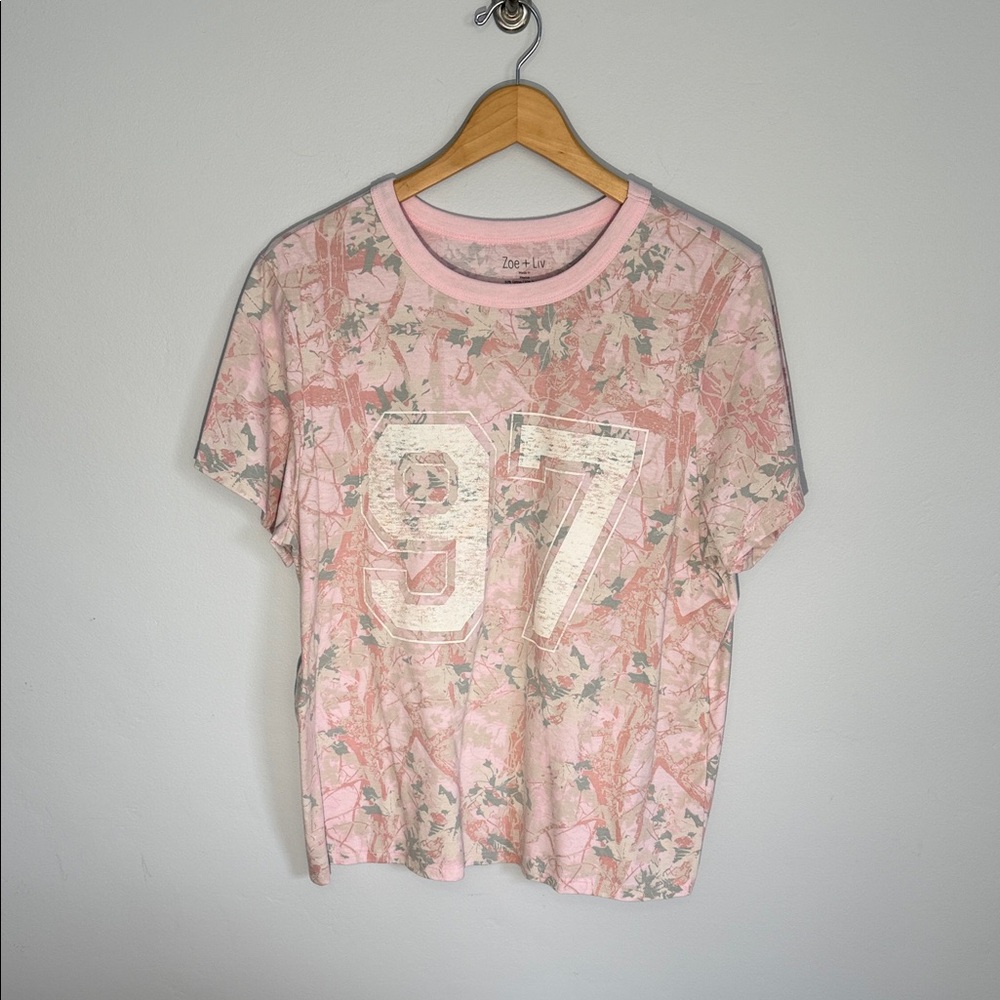 Zoe + Liv Pink Pastel Floral Graphic Tee XL Soft Feminine T-Shirt